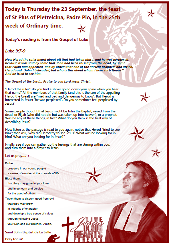 Daily Gospel Reading, a reflection and a prayer: THURSDAY 23/9/2021 Daily Gospel Reading, a reflection and a prayer: THURSDAY 23/9/2021